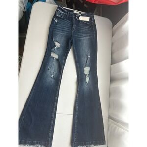 Petra 153 Distressed Flare Jeans Dark Wash Denim Bell Bottoms Size 7/27